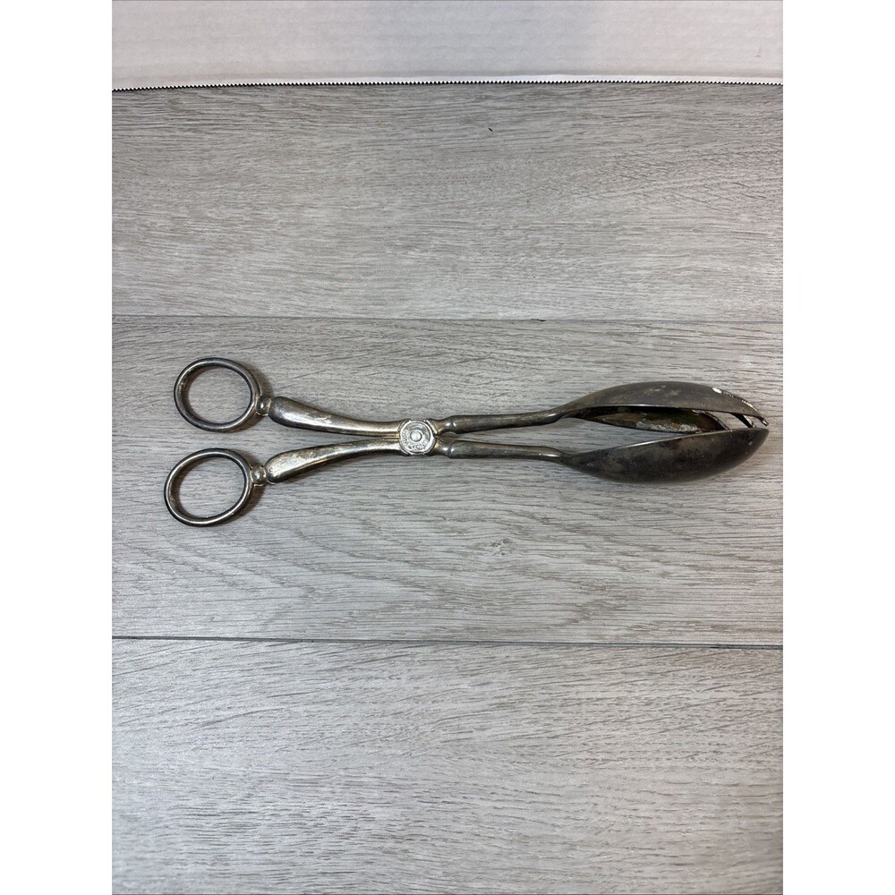 Vintage Serving Spoon Tongs Salad Pasta 10" EP Zinc Alloy Hong Kong